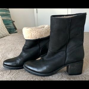 Black leather fleece lined fashion boots